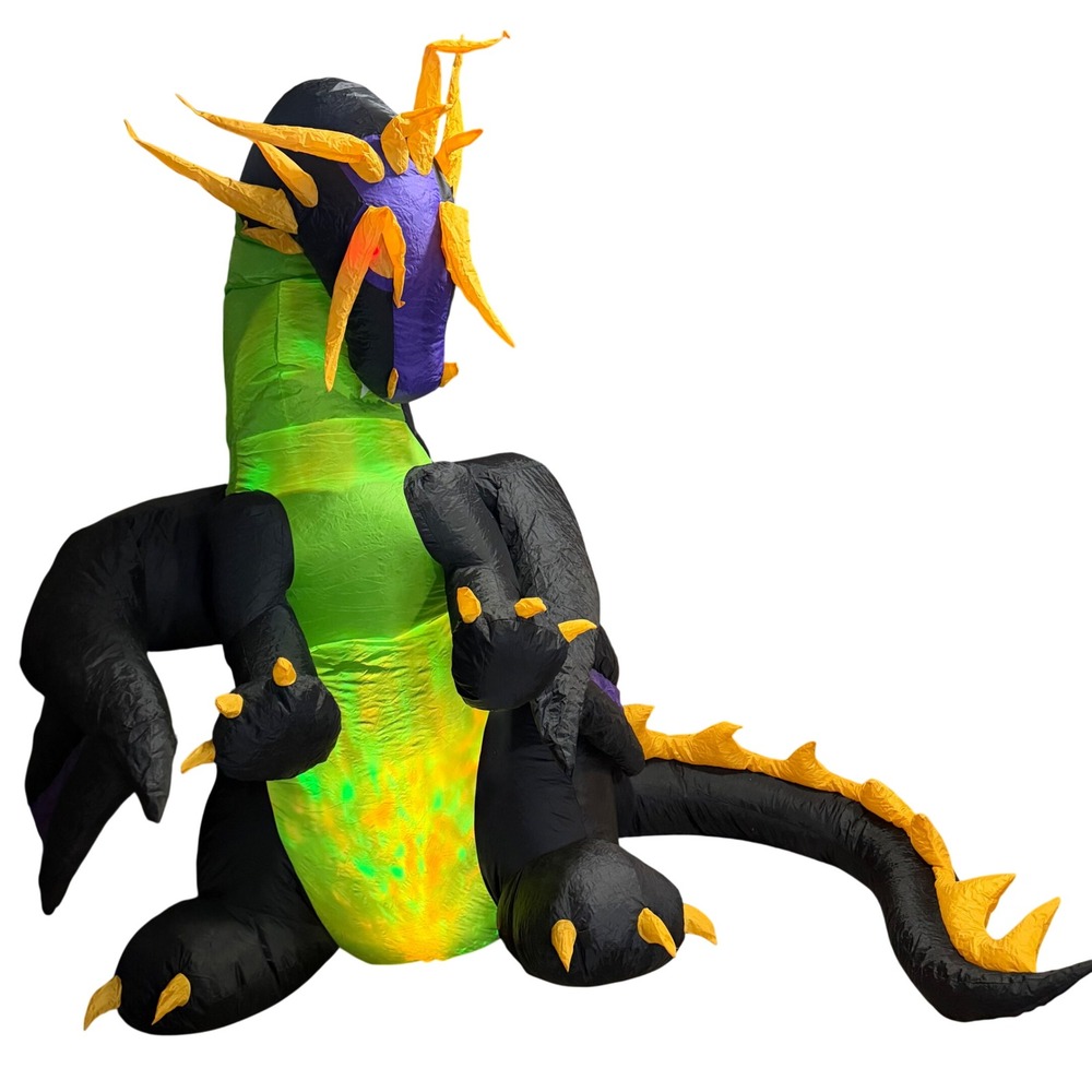 8ft Inflatable Dragon Halloween Yard Animated Lights Black Green Purple
